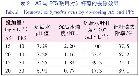 表2 AS與PFS聯用對針桿藻的去除效果